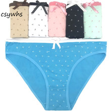 Calcinha lingerie sexy feminina estampa de patinhas, calcinha algodão com laço roupa íntima m g xl 5pcs 2024 - compre barato