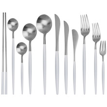 Korean Dinnerware Set 304 Stainless Steel Cutlery Set Portable White Silver Silverware Knife Fork Spoon Chopsticks Dinning Set 2024 - buy cheap