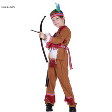 M-XL Boys Primitive Indian traditional Cosplay Kids Halloween hunter costumes for Children Carnival Purim Stage play party dress 2024 - buy cheap