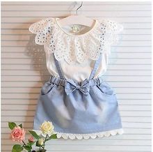 Vestido de algodón con lazo para niñas pequeñas, ropa para infantes con vestido vaquero de manga corta, decoración con lazo, con bolitas, ideal para el verano y niñas de 2-7 años 2024 - compra barato