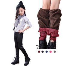 Winter Children Children Girls Winter Leather Pant Thicken Kids Plush Pants Girls Pu Leather Leggings Pants Warm Slim Trousers 2024 - buy cheap