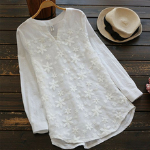 White Blouse Cotton Women Lace Patchwork Embroidery Floral V Neck Long Sleeve Womens Tops And Blouses Plus Size Shirts 5xl Tunic 2024 - buy cheap