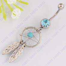 Dream catcher belly button ring Body piercing jewelry Retail navel ring navel bar 14G 316L surgical steel bar Nickel-free 2024 - buy cheap