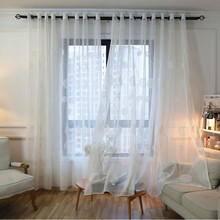 Cortinas tule bordado branco voile para sala de estar cortinas tule bordado pássaro para quarto nórdico 2024 - compre barato