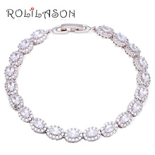 ROLILASON boda pulseras para las mujeres brillante Zircon de plata de cristal blanco venta al por mayor y al por menor de joyería de moda TB996 2024 - compra barato