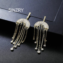 SINZRY hotsale cubic zirconia creative arched shape tassel bridal drop earrings female trendy dangle earring for women 2024 - buy cheap