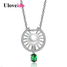 Uloveido Simulated Pearl Necklace Women Jewelry Green Crystal Stone Statement Necklace 2017 Collier Best Friends 5%off HP262 2024 - buy cheap