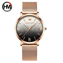 Hannah Martin-relojes de lujo de acero impermeable para mujer, pulsera de cuarzo de malla, reloj de mariposa elegante para vestido, caja gratis 2024 - compra barato