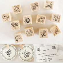 12Pcs Flowers Floral Wood Stamps For Scrapbooking DIY Wooden Rubber Stamp Rose Flower Letters Diary Craft Card Stamps Set 2024 - buy cheap