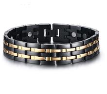 Pulseira de hologramas para homens, bracelete de 8.86 polegadas, preto e dourado, para terapia magnética de saúde, com 15mm 2024 - compre barato