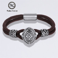 Pulseras de cuerda negra de Estilo marinero Vintage para hombre y mujer, accesorios de corona de acero inoxidable, pulsera de pareja de supervivencia, envío directo 2024 - compra barato