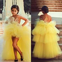Vestido amarelo floral para meninas, casamento, baixo, tule, primeira comunhão, vestidos para meninas 2024 - compre barato