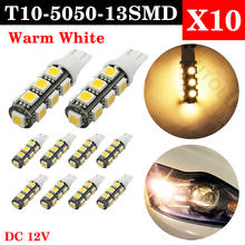 10PCS Warm White T10 led bulb 13 SMD 5050 LED T10 W5W 194 168 Car Light Source lamp dash indicator signal side wedge tail light 2024 - buy cheap