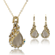 Hot! 2015 Hot Sale Women's Rhinestone Opal Waterdrop Pendant Necklace Earrings Wedding Jewelry Set 2024 - buy cheap