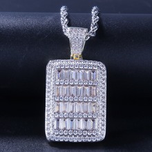 Hip Hop AAA CZ Stones Paved Bling Ice Out White Gold Geometric Square Pendants Necklace Dog Tag for Men Rapper Jewelry Gift 2024 - buy cheap