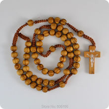 Pine Wood Rosary Beads INRI JESUS Cross Pendant Necklace Catholic Fashion Religious jewelry 2024 - buy cheap