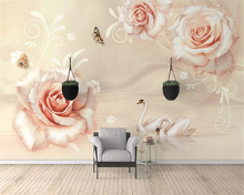 Beibehang Custom wallpaper hand-painted champagne rose butterfly swan oil painting indoor sofa background wall 3d wallpaper 2024 - buy cheap