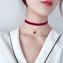 Green Black Red Korean Cute Multi Layer Heart Chains Lace Chokers Necklaces for Women Velvet Choker Necklace Bohemia 2024 - buy cheap