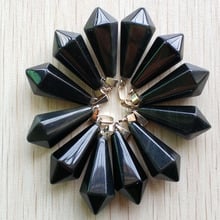 Fahsion good quality natural black rainbow stone Hexagonal pyramid Charms pendants for jewelry making 12Pcs/lot Wholesale Free 2024 - buy cheap