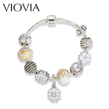 VIOVIA New Fashion with Beautiful Flower Bead Charms Bracelet Women Crystal Flower Pendant Fit Original Bracelets Jewelry B16157 2024 - buy cheap