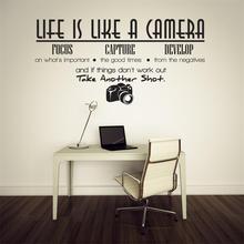 Life is a camera quotes wall stickers home decor photography vinyl adesivo de parede home decoration wall sticker 2010. 2024 - buy cheap