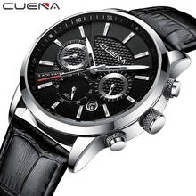 CUENA Mens Watches Top Brand Luxury Black Leather Strap Stopwatch Luminous Hands Waterproof Quartz Male Clock Relogio Masculino 2024 - buy cheap
