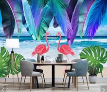 Papel tapiz nórdico con estampado de flamencos y hojas tropicales papel tapiz para pared, rollos de papel para sala de estar, murales impresos en 3D, papel de contacto personalizado 2024 - compra barato