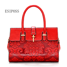 Bolsa feminina de luxo estilo chinês em relevo, moda em couro pu, famosa, vintage, de ombro, bolsa grande de mão 2024 - compre barato