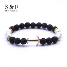 Gold Anchor Bracelet Beads Lava Stone Bracelets For Women Pulseira Masculina Men Jewelry Feminina Bileklik Elastic Braclet 2017 2024 - buy cheap