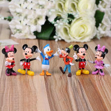 Figuras de acción de Disney para niños, juguetes de dibujos animados de Mickey, Minnie, Pato Donald, decoración de coche de bebé, regalo de cumpleaños, 6 unids/lote 2024 - compra barato