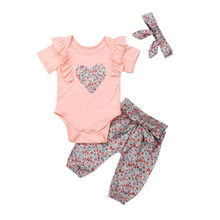 Nueva ropa para bebés recién nacidos 3 unids/set algodón mameluco + Pantalones florales + ropa para diadema 2024 - compra barato