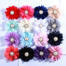 60PCS 6.5CM Chiffon Fabric Flowers With Rhinestone Peal For Hair Accessories U Pick Color 2024 - buy cheap