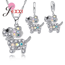 Juegos de joyas para mujer para novia a la moda, bonito collar de plata de ley 925 con circonita cúbica para perros y niñas, regalo de fiesta con animales 2024 - compra barato