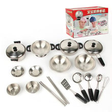 20 pieces Pretend Play Kitchen Toy - Stainless Steel Cooking Utensils Cookware Kitchenware, Play Food Pots Pans and Tableware 2024 - buy cheap