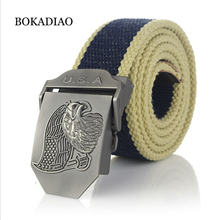 BOKADIAO-Cinturón de lona militar para hombre y mujer, hebilla de Metal de águila de EE. UU., cinturón táctico del ejército para hombre 2024 - compra barato