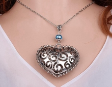Big Hollow Heart Necklace Pendant Vintage Silver Charm Choker Collar Acrylic Bead Statement Necklace Women Jewelry Gifts B305 2024 - buy cheap