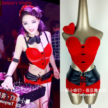 Valentine's Day Party Stage Wear Nightclub Bar DS Female Singer DJ Sexy Red Heart Velour Performance Costume Clothes Outfits Set 2024 - buy cheap