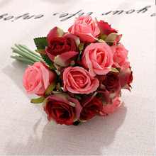 12 шт. букет с розами Искусственные цветы Свадебные украшения розы шелковые цветы высота 25 см 2024 - купить недорого