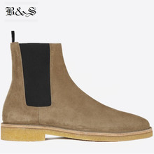 Black& Street Handmade Genuine Leather West Kanye Suede Chelsea Boots Elastic Slip On New Designer Comfortable Man denim Boots 2024 - buy cheap