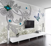 Beibehang-papel tapiz personalizado 3D, Mural fotográfico de lujo europeo, flor de cristal, mariposa, joyería, papel de pared de fondo de TV 2024 - compra barato