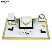 Jewelry Display Showcases Stainless Steel with White PU Leather Necklace Ring Holder Jewellery Display Stand 52*38*15cm 2024 - buy cheap