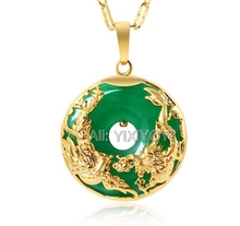 Beautiful Natural Green Jade Inlay Gold Chinese Dragon Phoenix Hollow Lucky Jade Pendant + Free Necklace Fine Jewelry 2024 - buy cheap