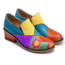 Zapatos planos bohemios para mujer, zapatillas planas de piel auténtica con estampado Vintage, informales, para primavera y otoño 2024 - compra barato