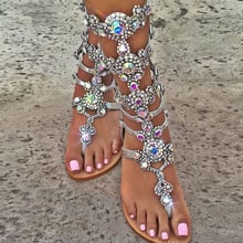 Woman Sandals Women Shoes Rhinestones Gladiator Flat Sandals Crystal Chaussure Plus Size 35-45 tenis feminino Shining Flip Flops 2024 - buy cheap