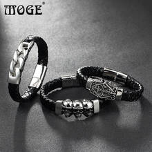 2017 Trendy 12mm Black Genuine Leather Stainless Steel Bracelets Cool Men Leather Bracelet & Bangles For Male Female Bracelets 2024 - buy cheap