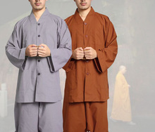 spring&Autumn gray/yellow Buddhist shaolin monk kung fu suits lay meditation clothing zen uniforms outfits 2024 - buy cheap