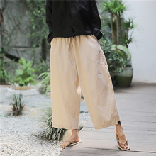 Johnature Women Wide Leg Pants Belt Cotton Linen Solid Color Vintage Trouser Pockets 2021 Summer New Casual Women Pants 2024 - buy cheap