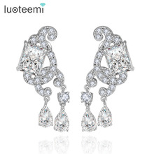 LUOTEEMI Jewelry Factory Wholesale Luxury Women Elegant Zirconia Long Bridal Earrings with Stones White Gold-Color Jewelry Gift 2024 - buy cheap