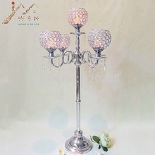 1lot/10pcs new arrival 90cm height 5-arms metal candelabras with crystal pendants, shiny silver finish wedding candle holder 2024 - buy cheap