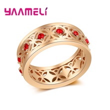 Unique Wonderful Width Rose Gold Finger Rings Lowest Price Red Color Cubic Zirconia Crystal Jewelry For Women Present 2024 - buy cheap